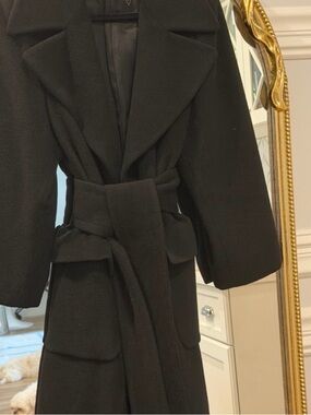 Gucci Vintage Black Belted Wrap Coat Wool Minimalist Luxury Like New
